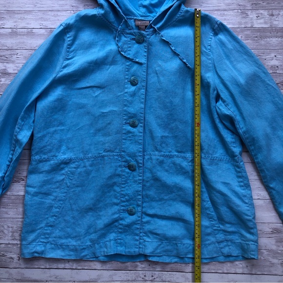 J Jill Womens 100% Linen Jacket Aqua Teal Hooded Pockets Lightweight Size Medium - Picture 3 of 11